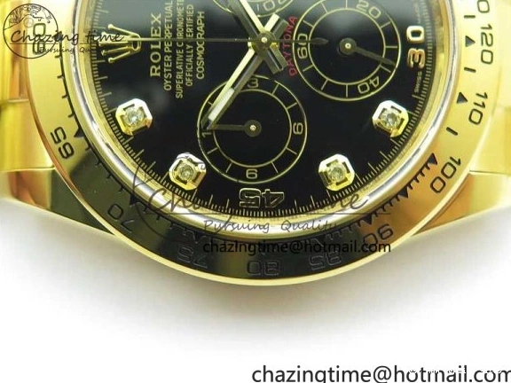 AAA Replica Watches and Daytona Noob YG Bracelet BestValue 904L SA Black Crystal Case Dial YG Best 1:1 2630 116508 Edition 0109